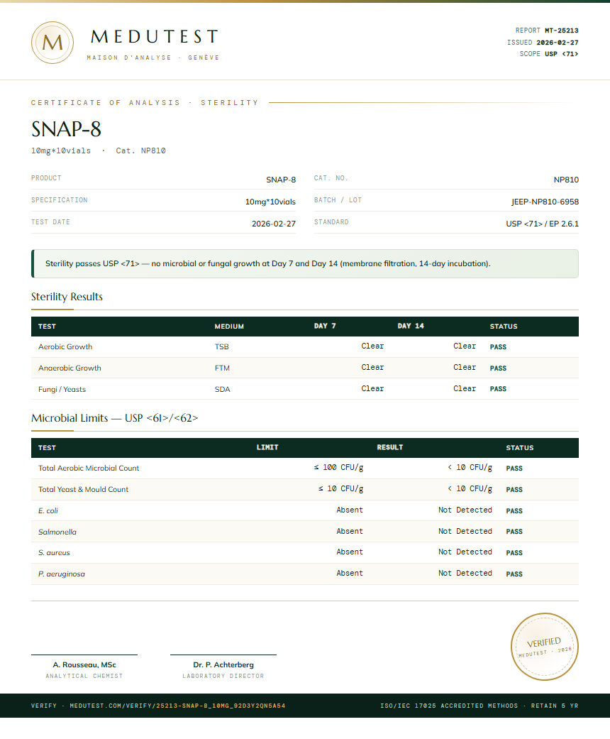SNAP-8 Sterility report by Medutest