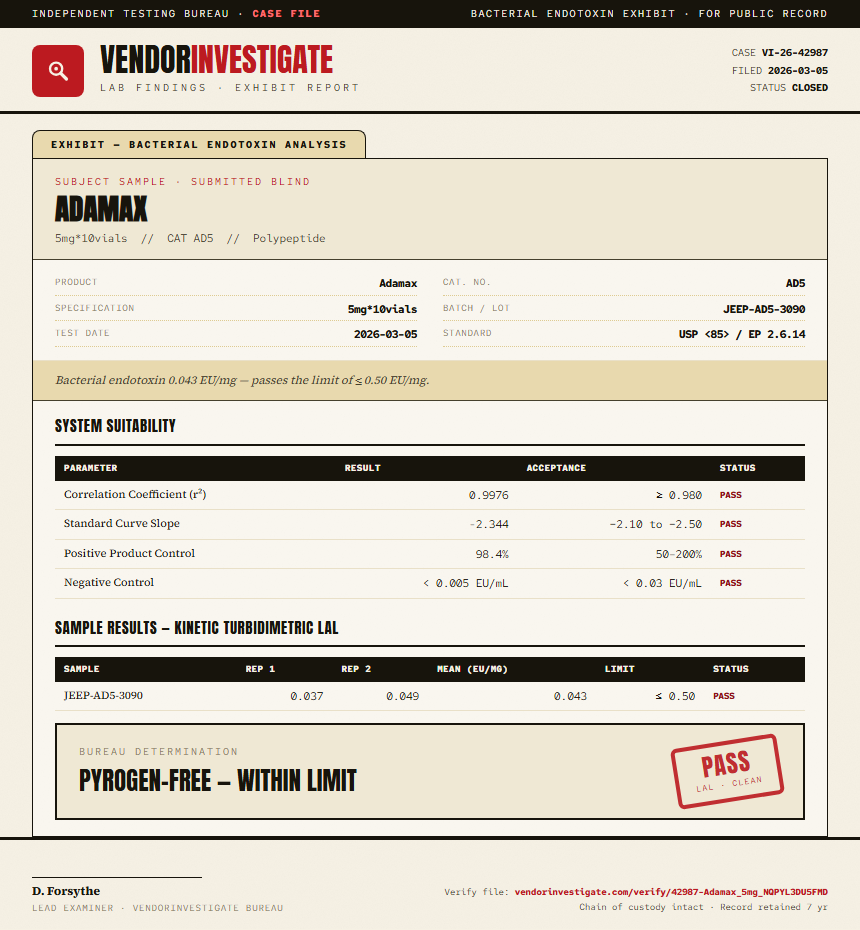 Adamax Endotoxin report by VendorInvestigate