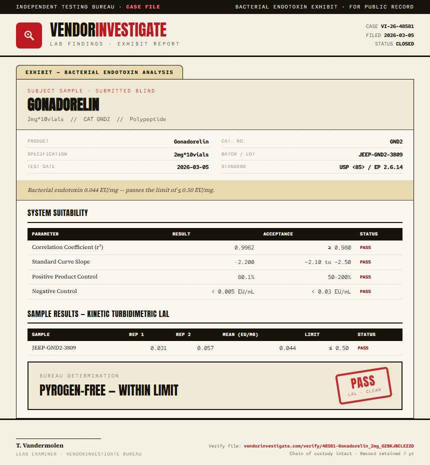 Gonadorelin Endotoxin report by VendorInvestigate