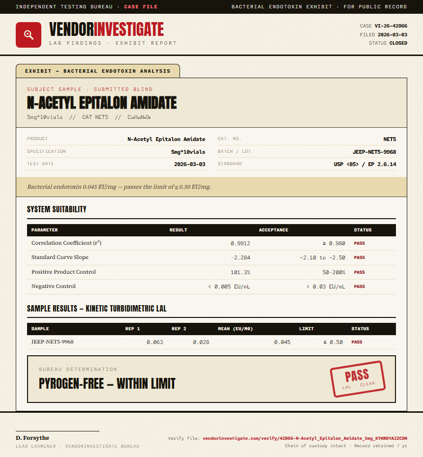 N-Acetyl Epitalon Amidate Endotoxin report by VendorInvestigate